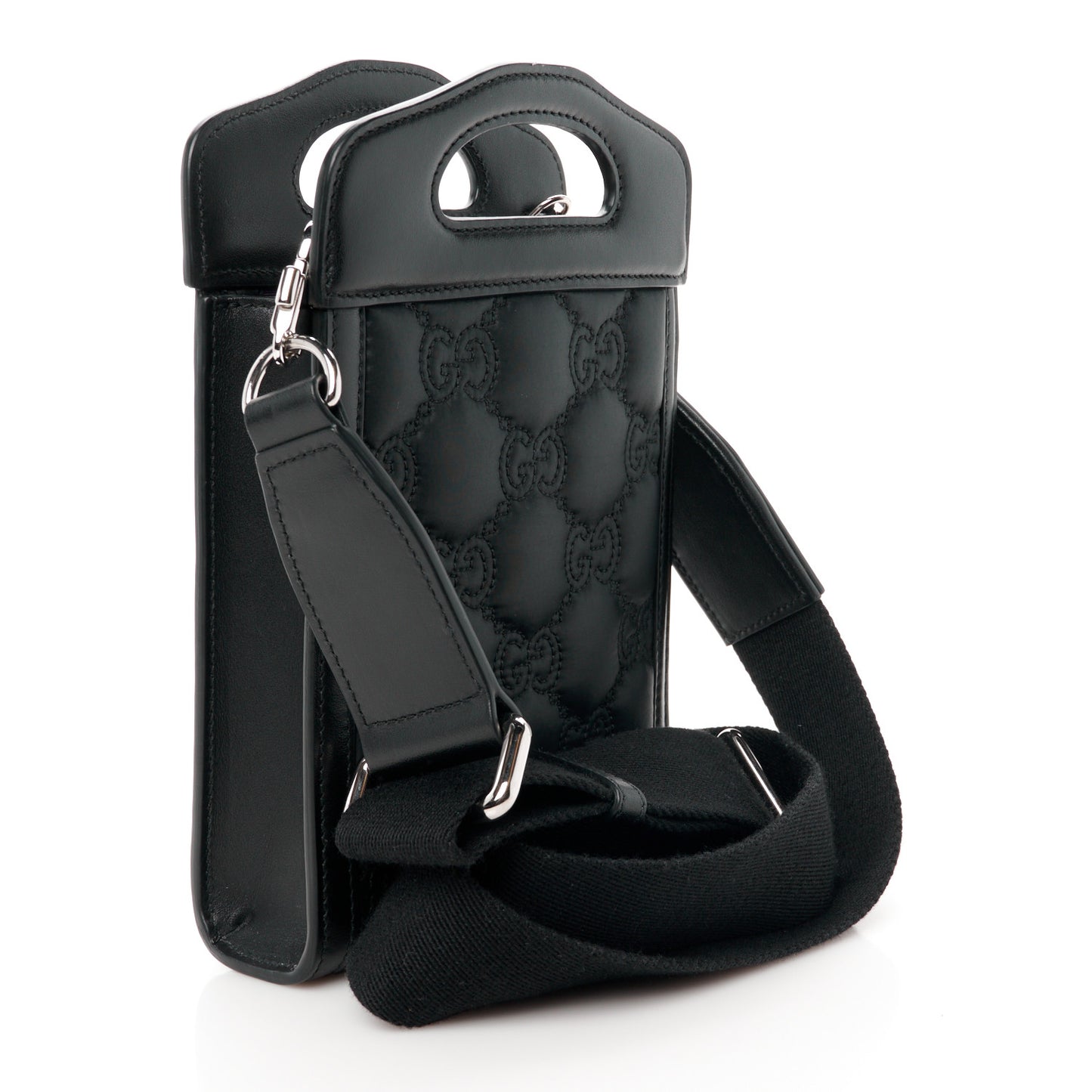 Nylon Calfskin Enamel GG Matelasse Mini Top Slip Handle Crossbody Bag Black