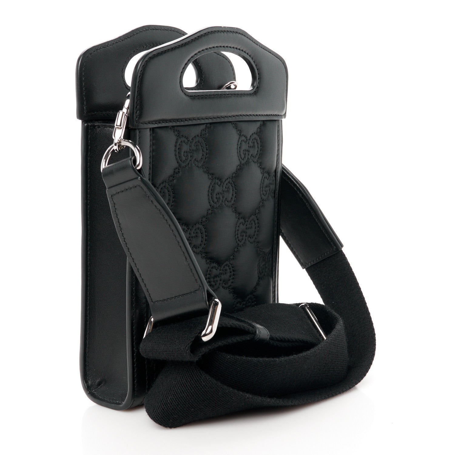 Gucci Nylon Calfskin Enamel GG Matelasse Mini Top Slip Handle Crossbody Bag Black 3 of 10
