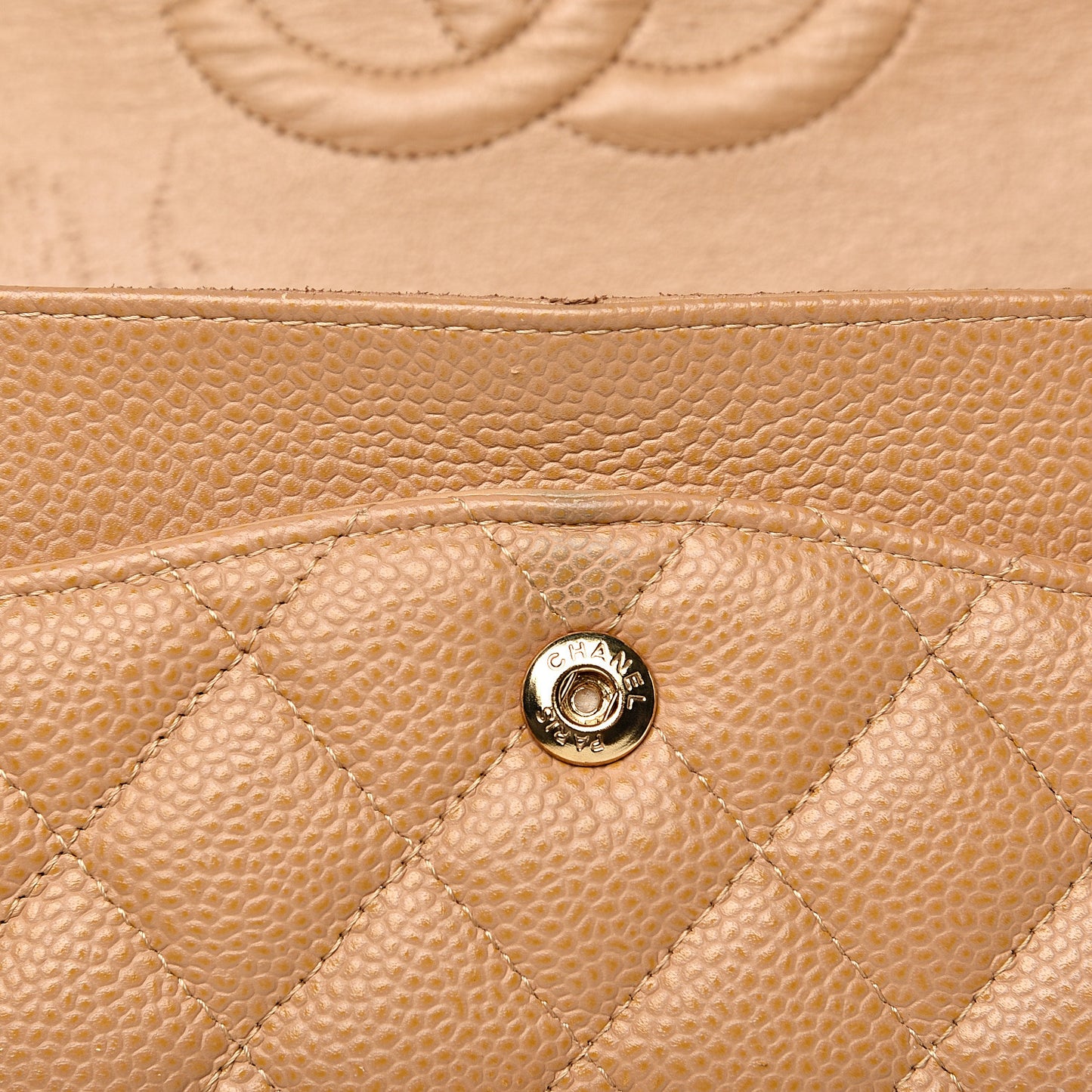 Caviar Quilted Medium Double Flap Beige