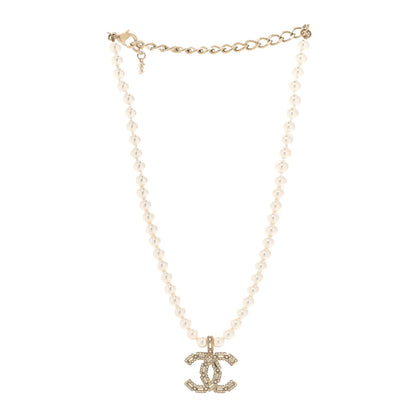 Chanel Pearl Crystal Baguette CC Short Necklace Gold 3 of 5