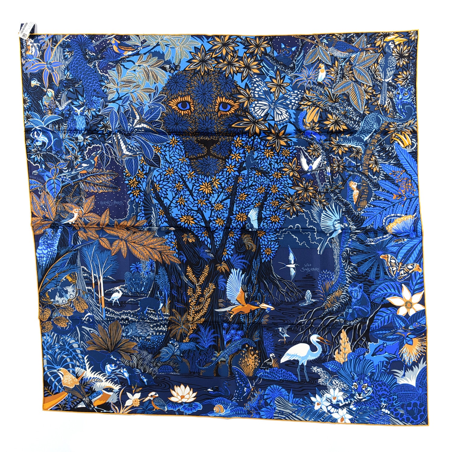 Hermes Silk Wild Singapore Scarf 90 Bleu Roy Gold Marine 1 of 3