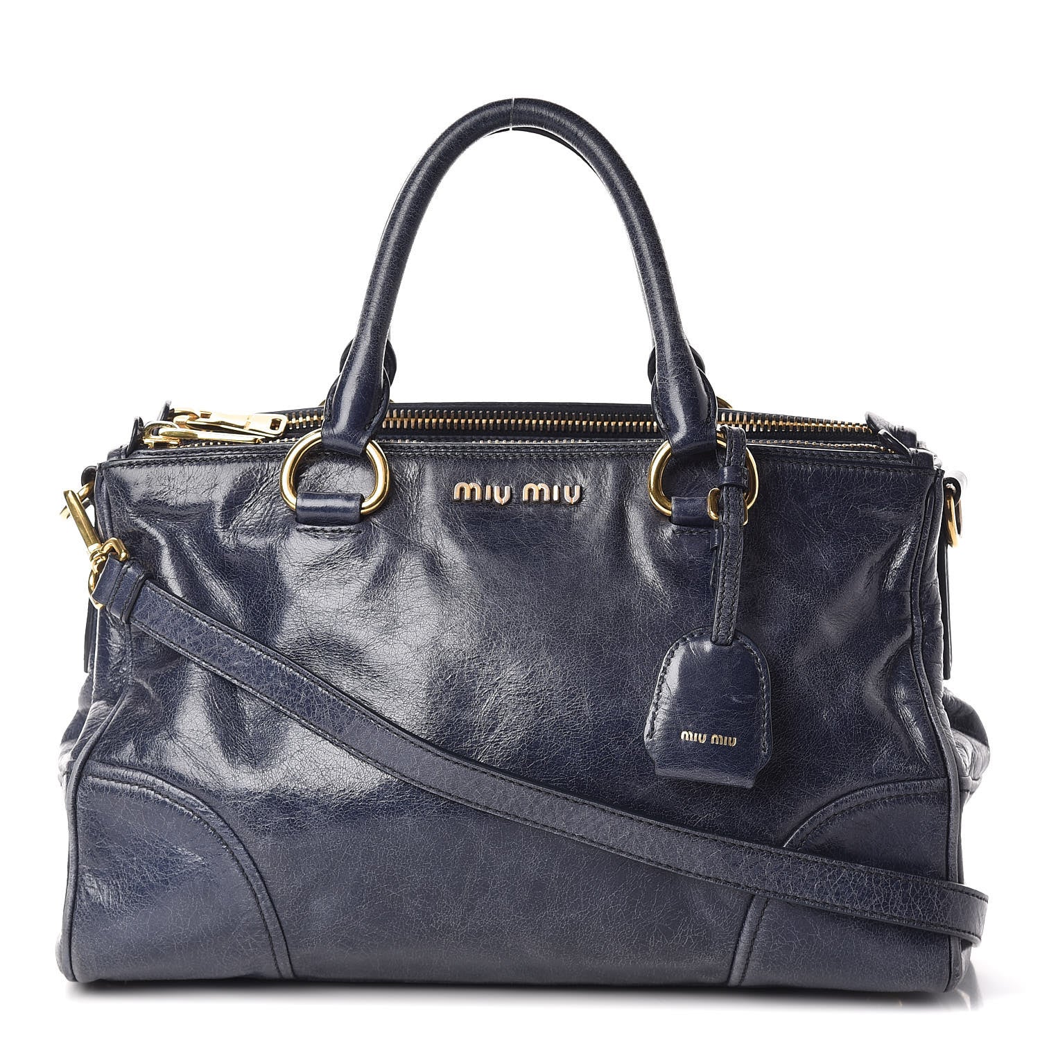 Miu Miu Vitello Shine Top Handle Satchel Bleuette 1 of 15