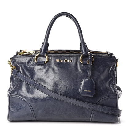 Miu Miu Vitello Shine Top Handle Satchel Bleuette 1 of 15