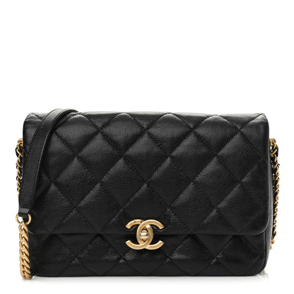 Chanel Shiny Caviar Quilted Large Chain Melody Flap Black 1 of 13