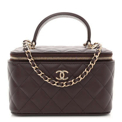 Chanel Lambskin Quilted Small Top Handle Vanity Case With Chain Dark Brown 1 of 11