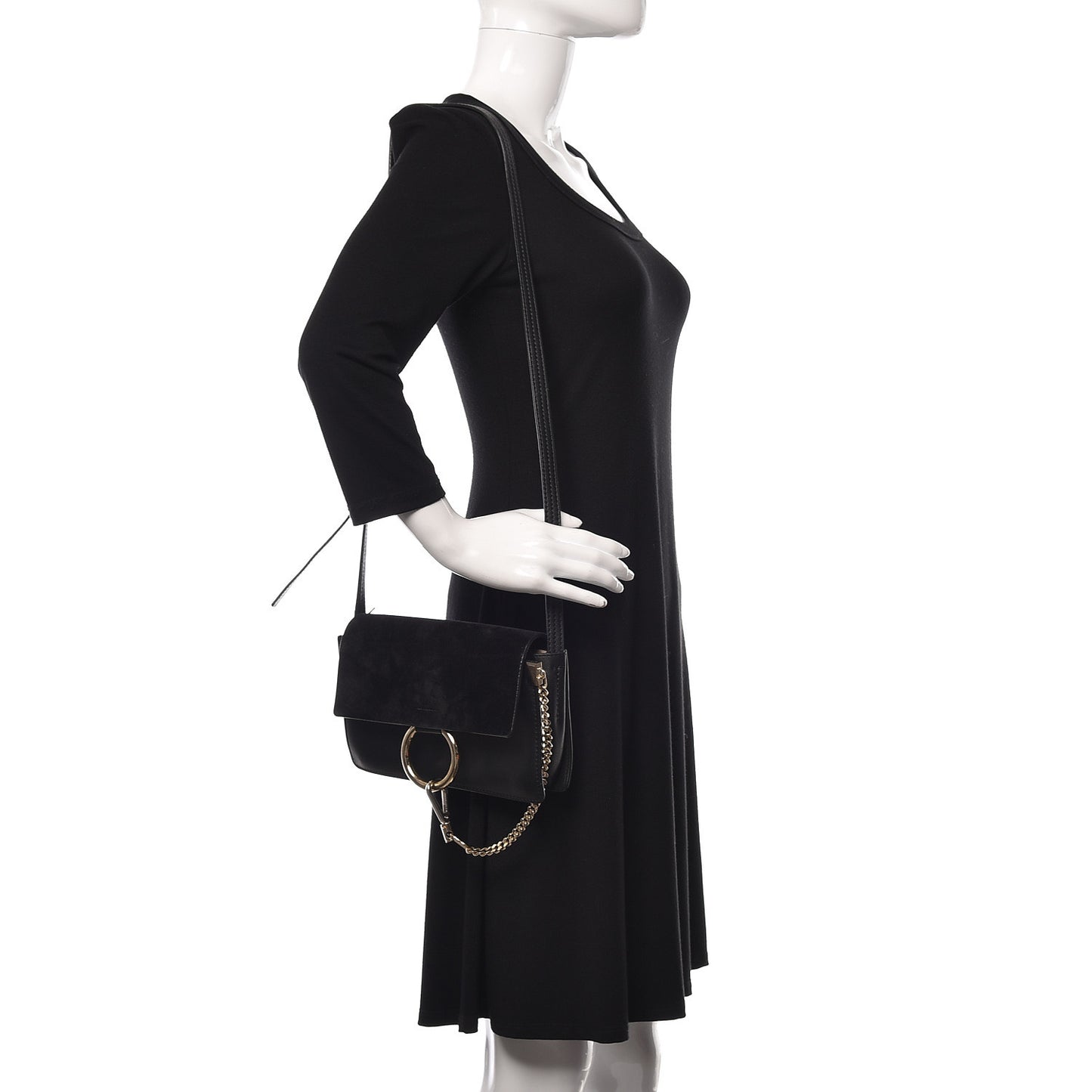 Suede Calfskin Small Faye Shoulder Bag Black