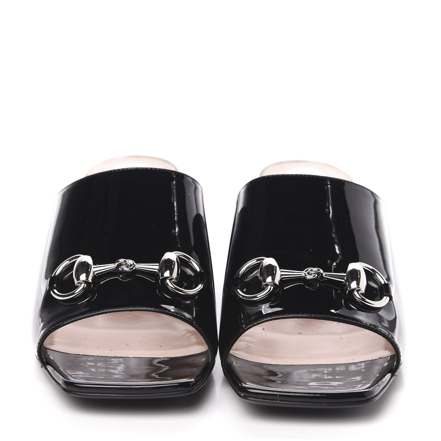Patent Lexi Horsebit Mid-Heel Slide Sandals 37 Black