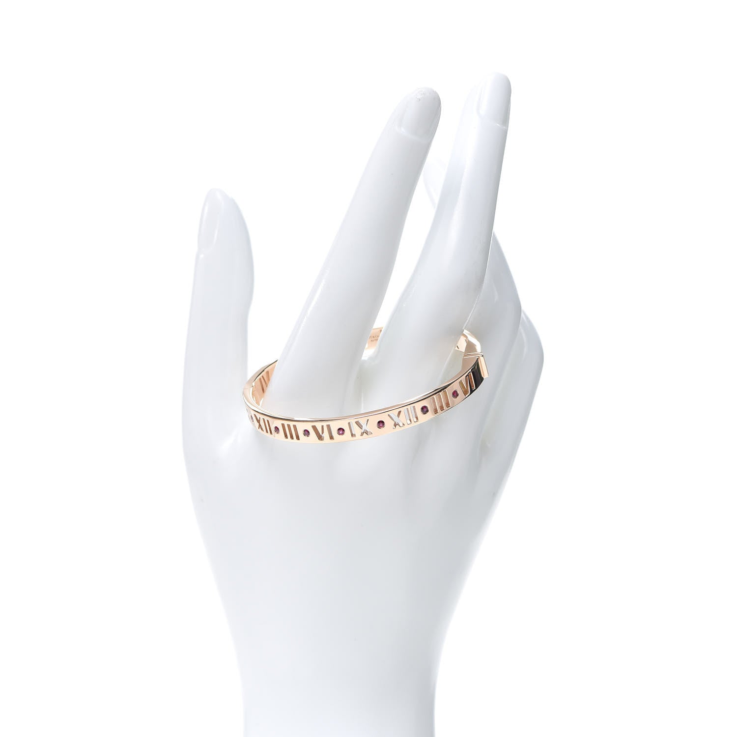 Tiffany 18K Rose Gold Ruby Atlas Pierced Hinged Bangle Bracelet 2 of 6