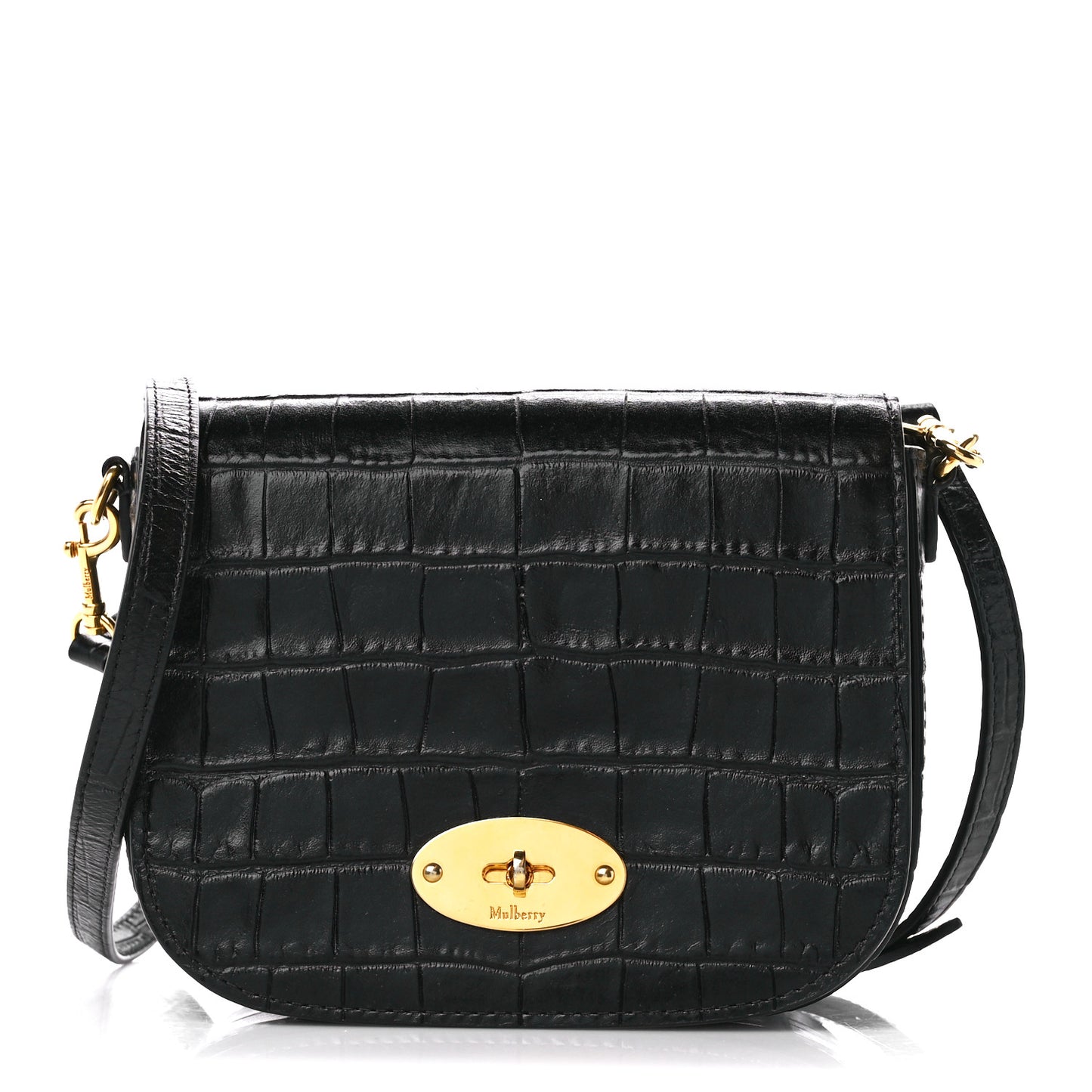 Deep Calfskin Crocodile Embossed Small Darley Black