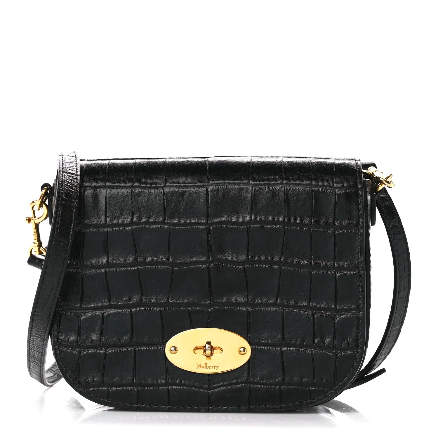 Mulberry Deep Calfskin Crocodile Embossed Small Darley Black 1 of 11
