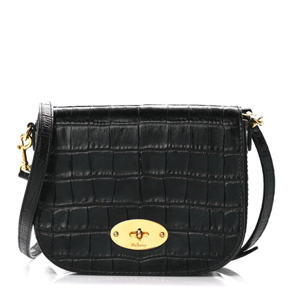 Mulberry Deep Calfskin Crocodile Embossed Small Darley Black 1 of 11