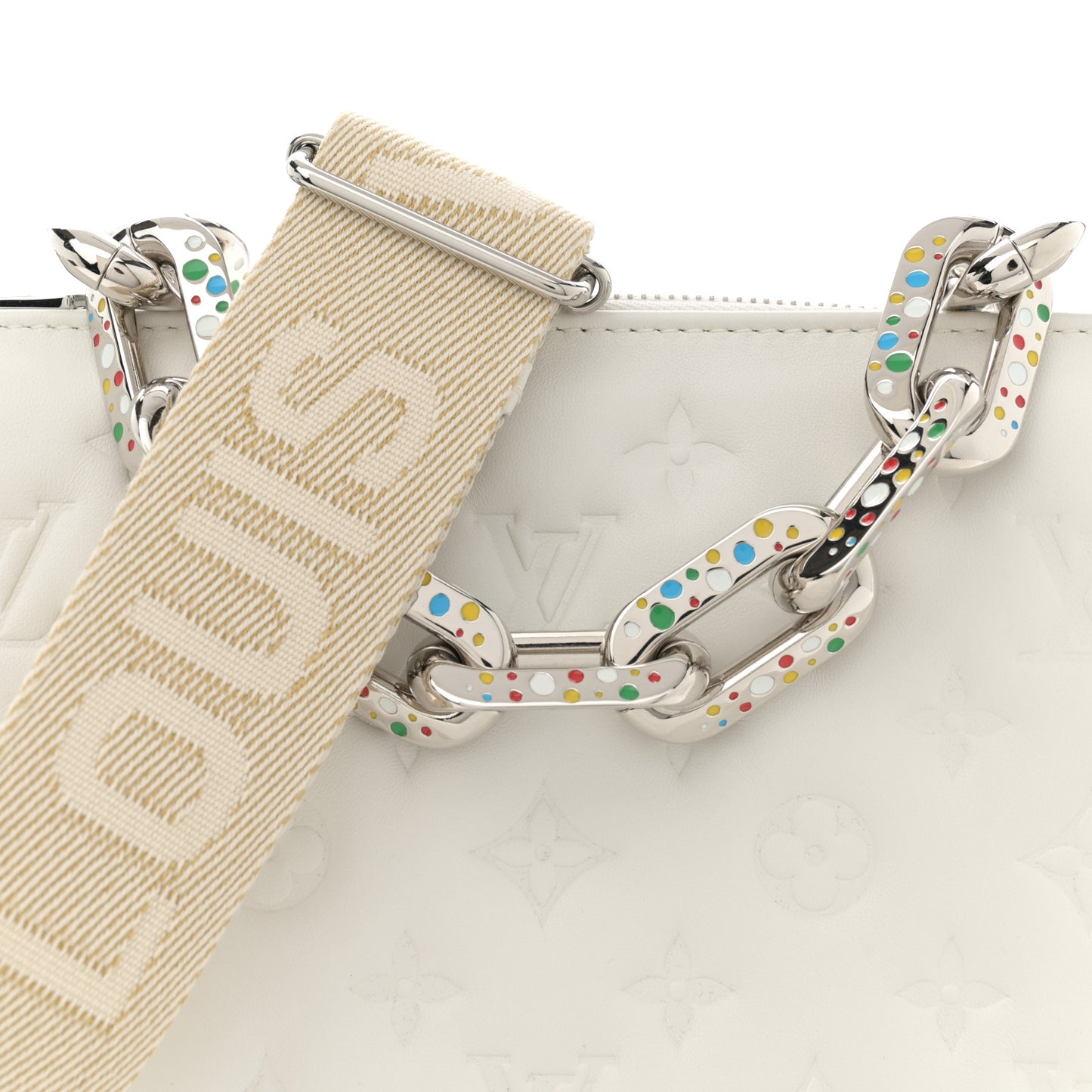 LV x YK Lambskin Embossed Monogram Coussin PM White