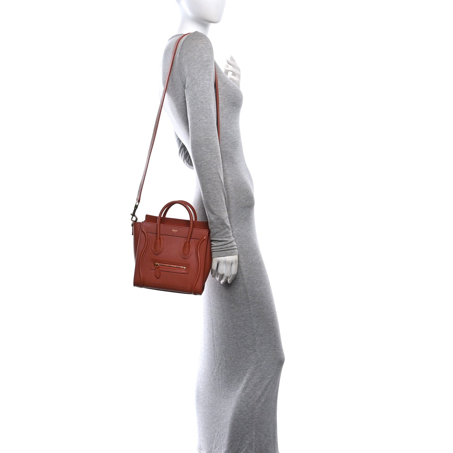Celine Drummed Calfskin Nano Luggage Terracotta 2 of 10