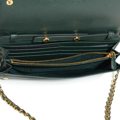 Prada Saffiano Metal Oro Chain Wallet Smeraldo 6 of 10