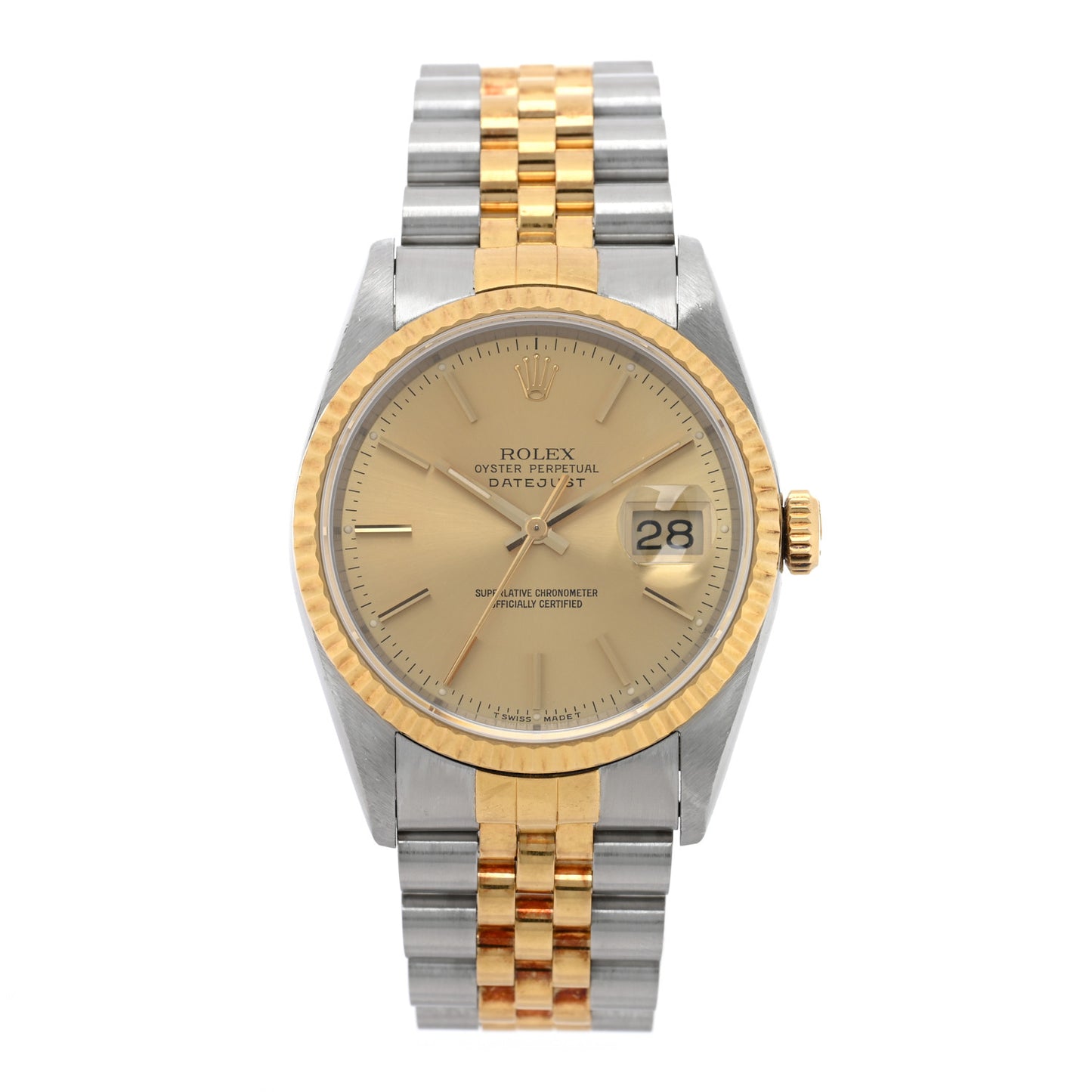 Stainless Steel 18K Yellow Gold 36mm Oyster Perpetual Datejust Watch Champagne 16233