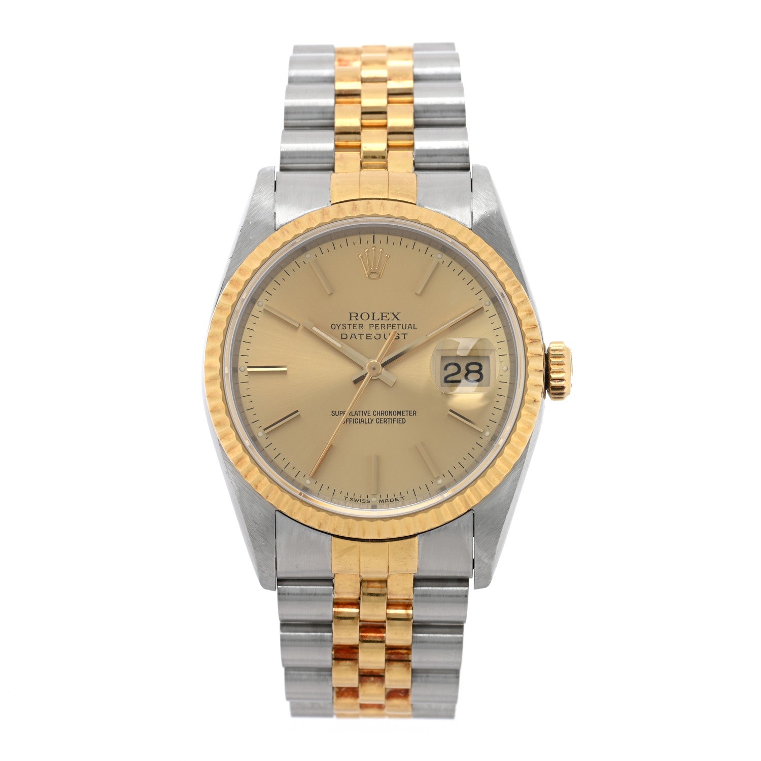 ROLEX Stainless Steel 18K Yellow Gold 36mm Oyster Perpetual Datejust Watch Champagne 16233