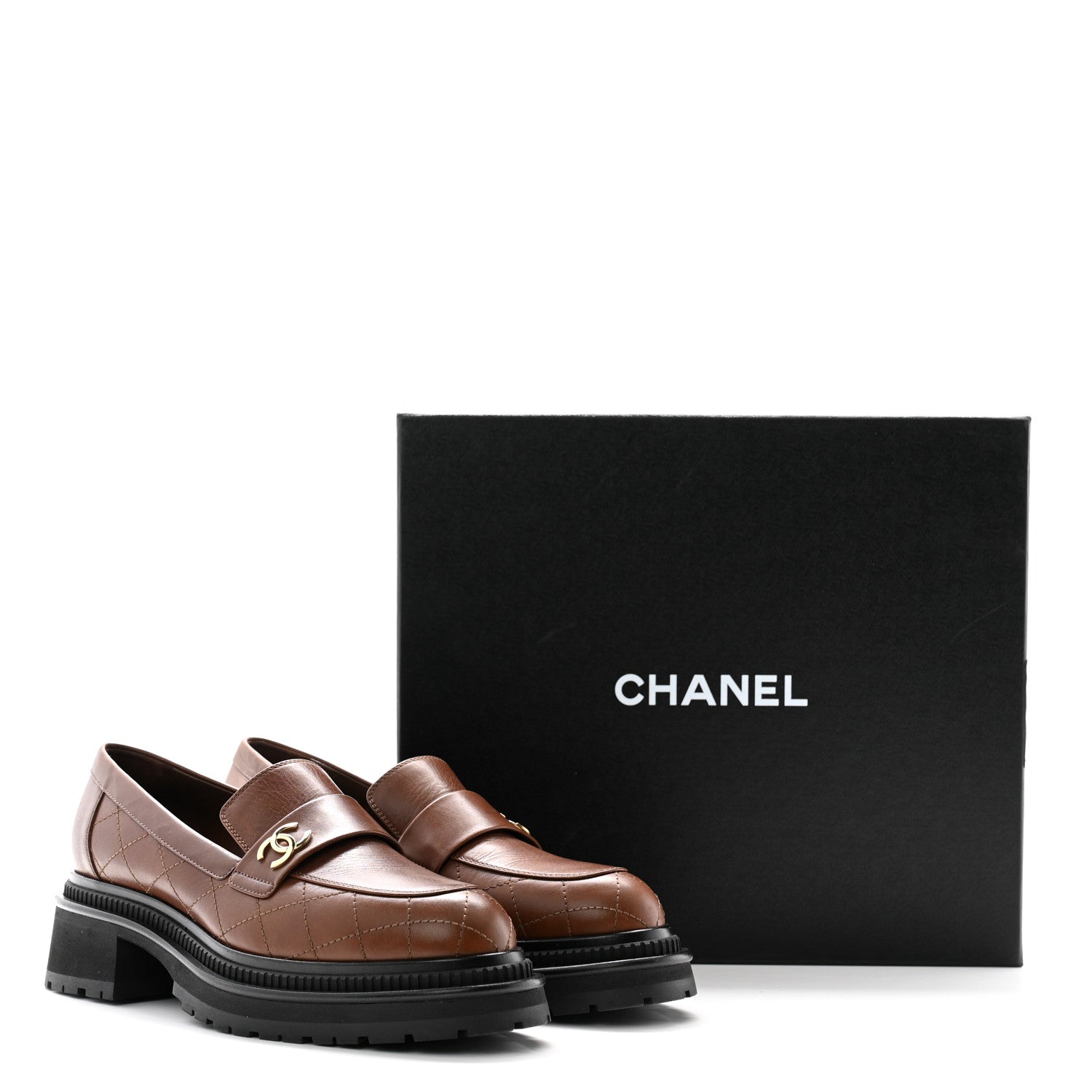 Chanel Calfskin Quilted CC Mocassin Loafers 41 Brown 9 of 9
