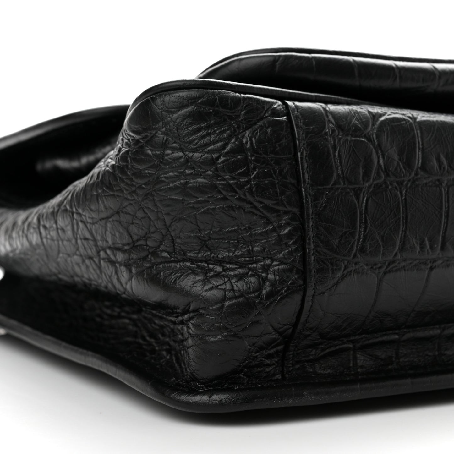 Crocodile Embossed Lambskin Monogram Medium Niki Chain Satchel Black