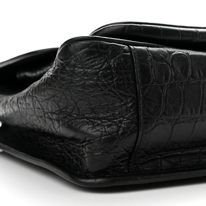 Saint Laurent Crocodile Embossed Lambskin Monogram Medium Niki Chain Satchel Black 9 of 10