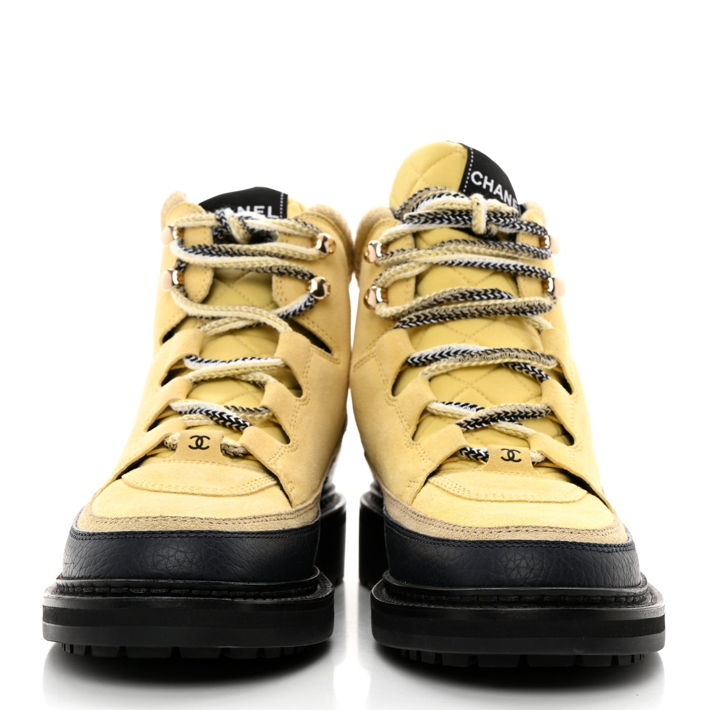Suede Grained Calfskin CC Lace Up Boots 39.5 Yellow