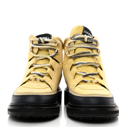 Chanel Suede Grained Calfskin CC Lace Up Boots 39.5 Yellow 2 of 9