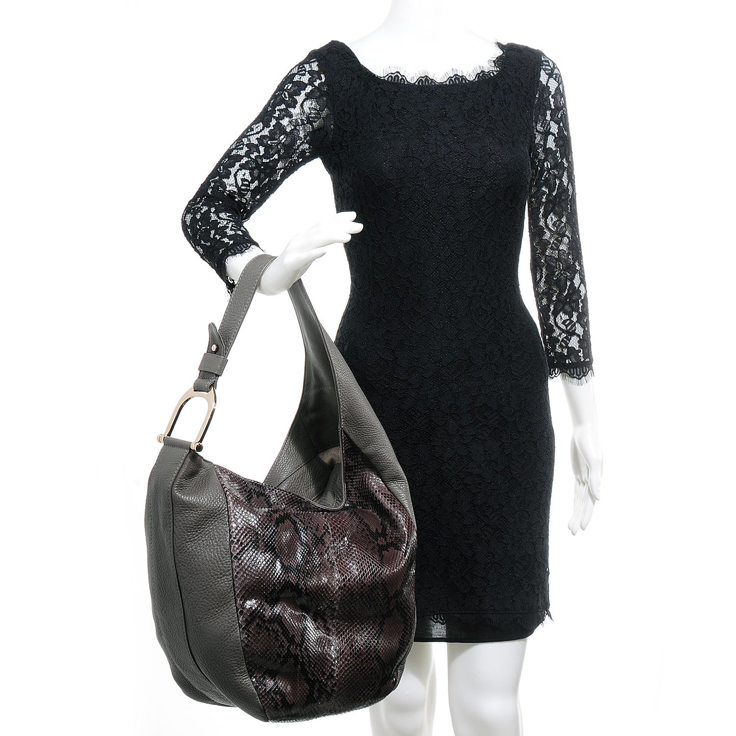 Python Leather Medium Greenwich Shoulder Bag Grey