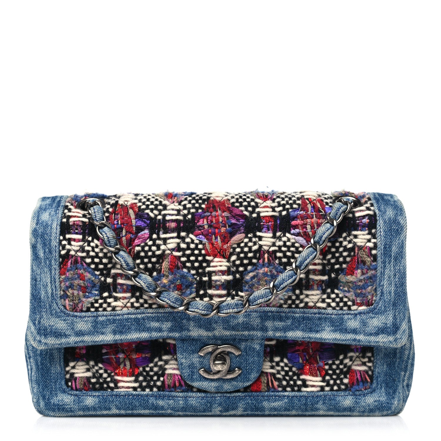 Chanel Denim Tweed Quilted Medium Double Flap Blue 1 of 9