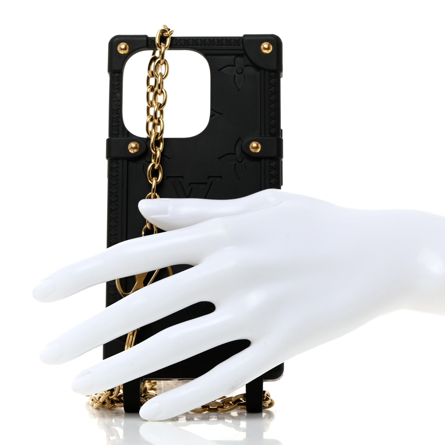 Louis Vuitton Rubber Monogram Trunk With Chain iPhone 14 Pro Case Black 2 of 7