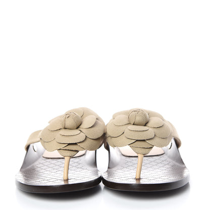 Chanel Fabric Camellia Thong Sandals 40 Beige 2 of 9