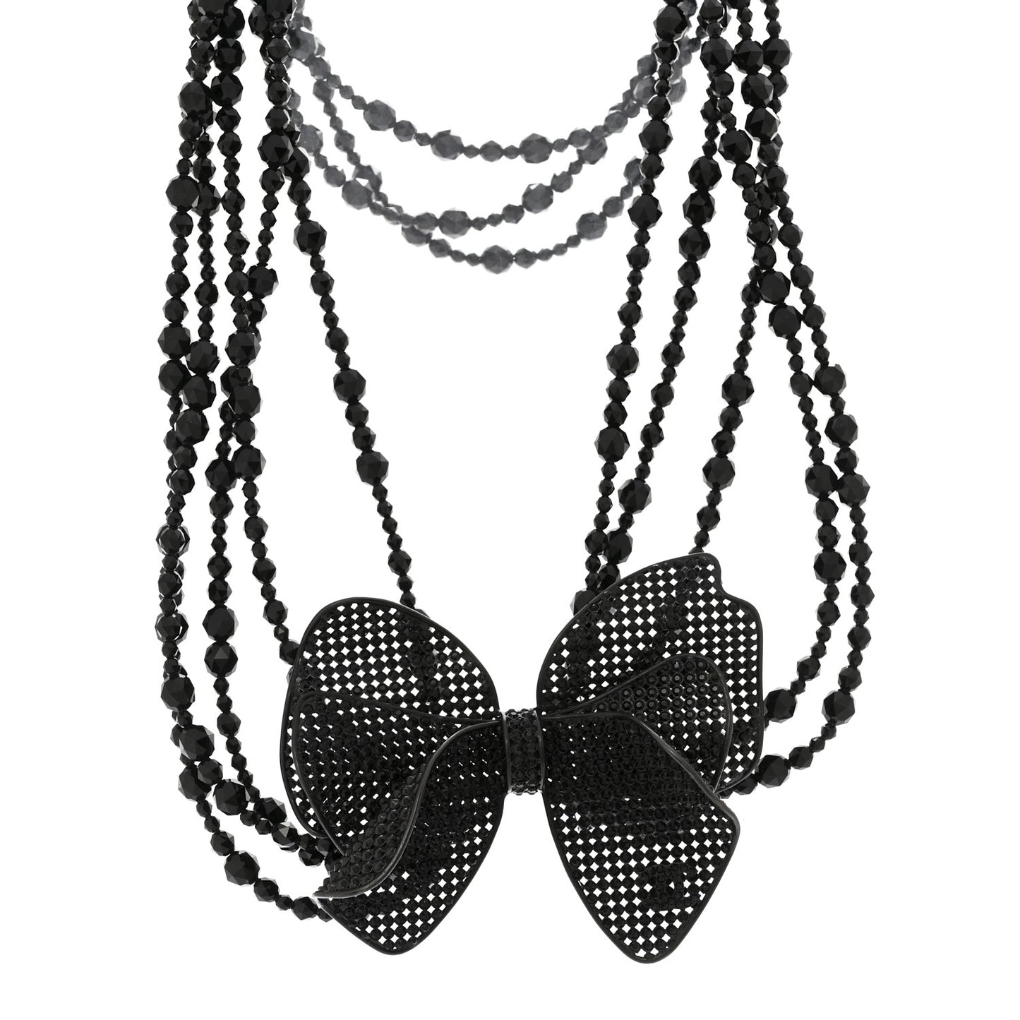 Crystal Beaded CC Bow Multi Strand Necklace Black