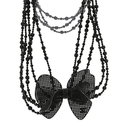 Chanel Crystal Beaded CC Bow Multi Strand Necklace Black 1 of 7