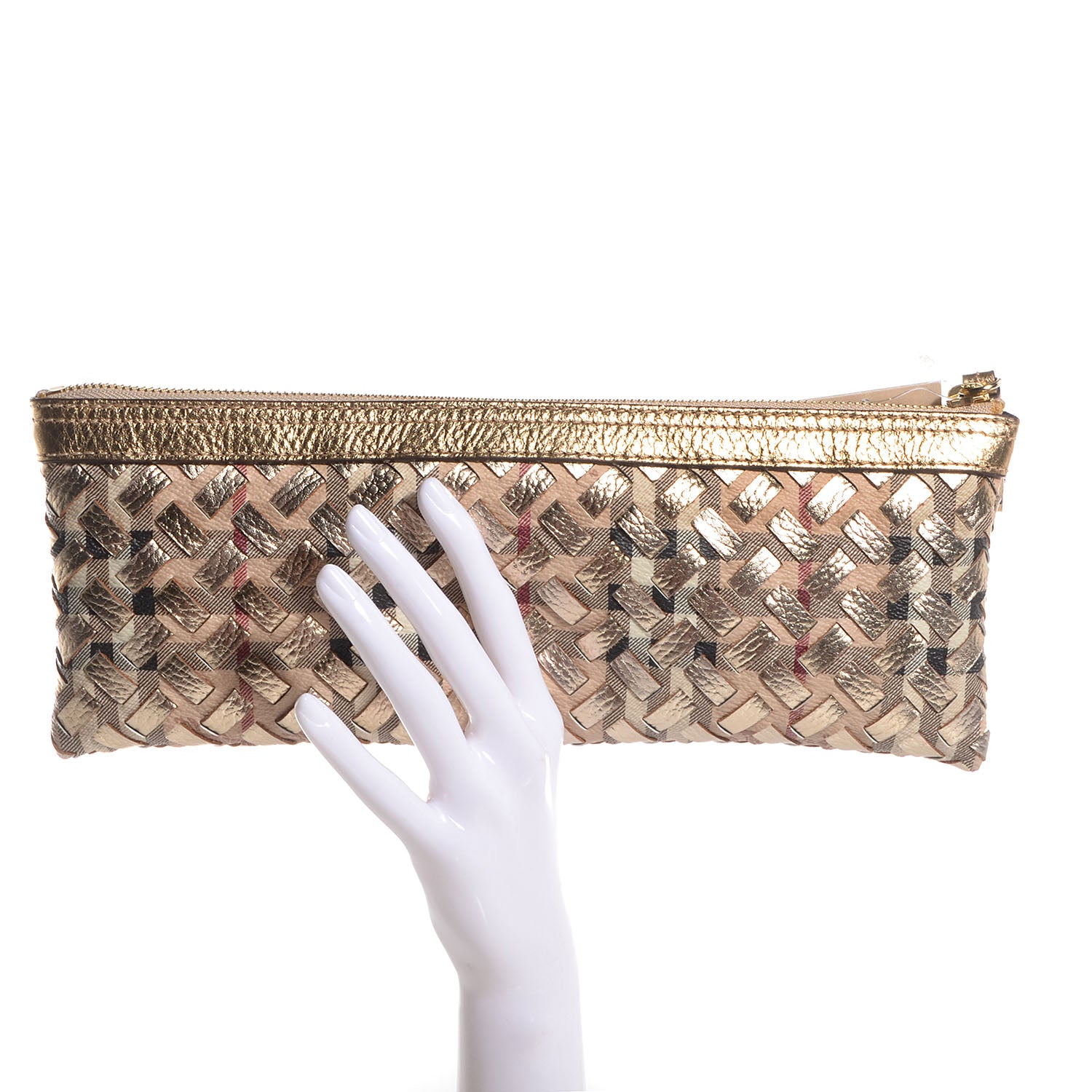 Burberry Woven Leather Nova Check Ashcombe Clutch Gold 2 of 7