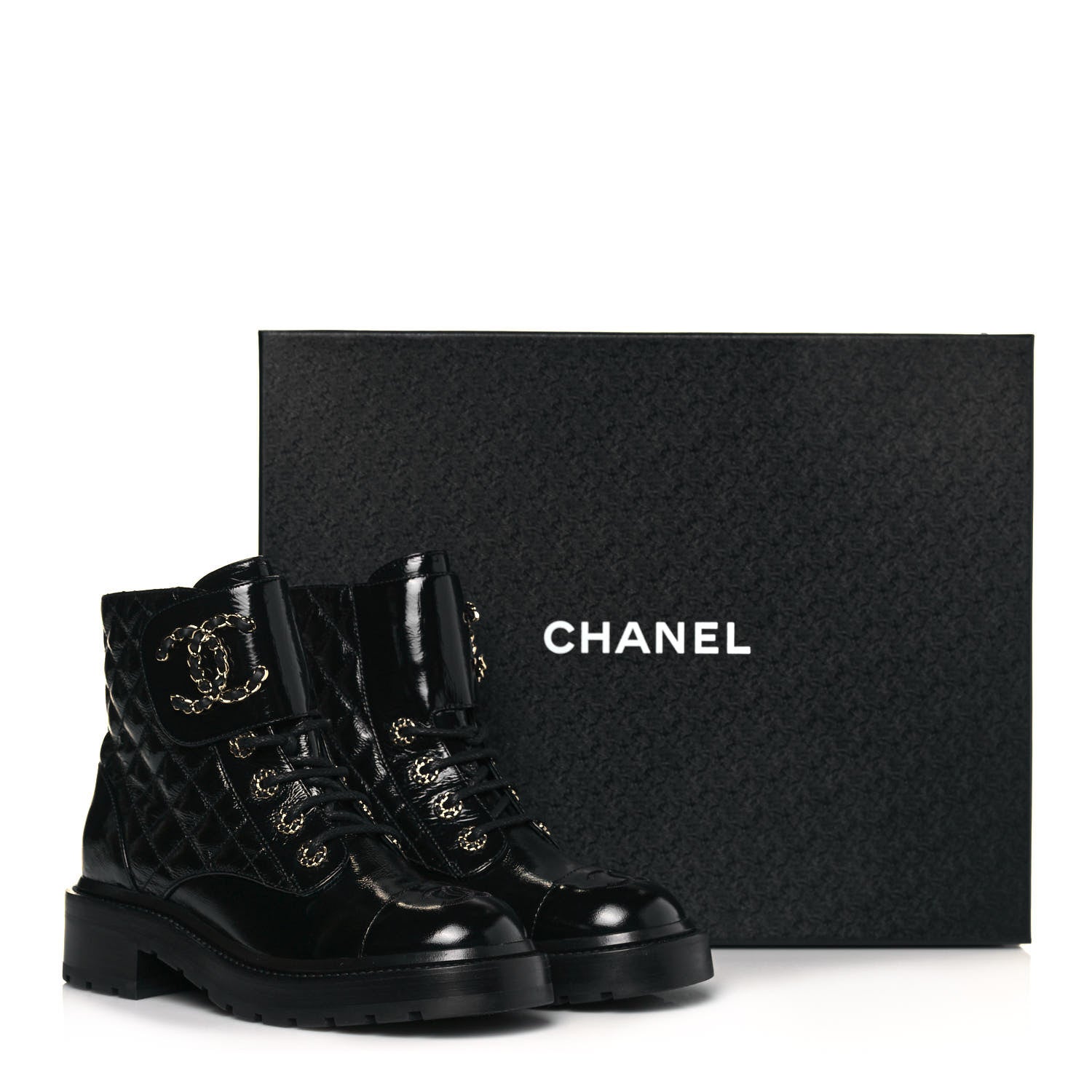 Chanel Shiny Calfskin Quilted Lace Up Combat Boots 36.5 Black 7 of 7