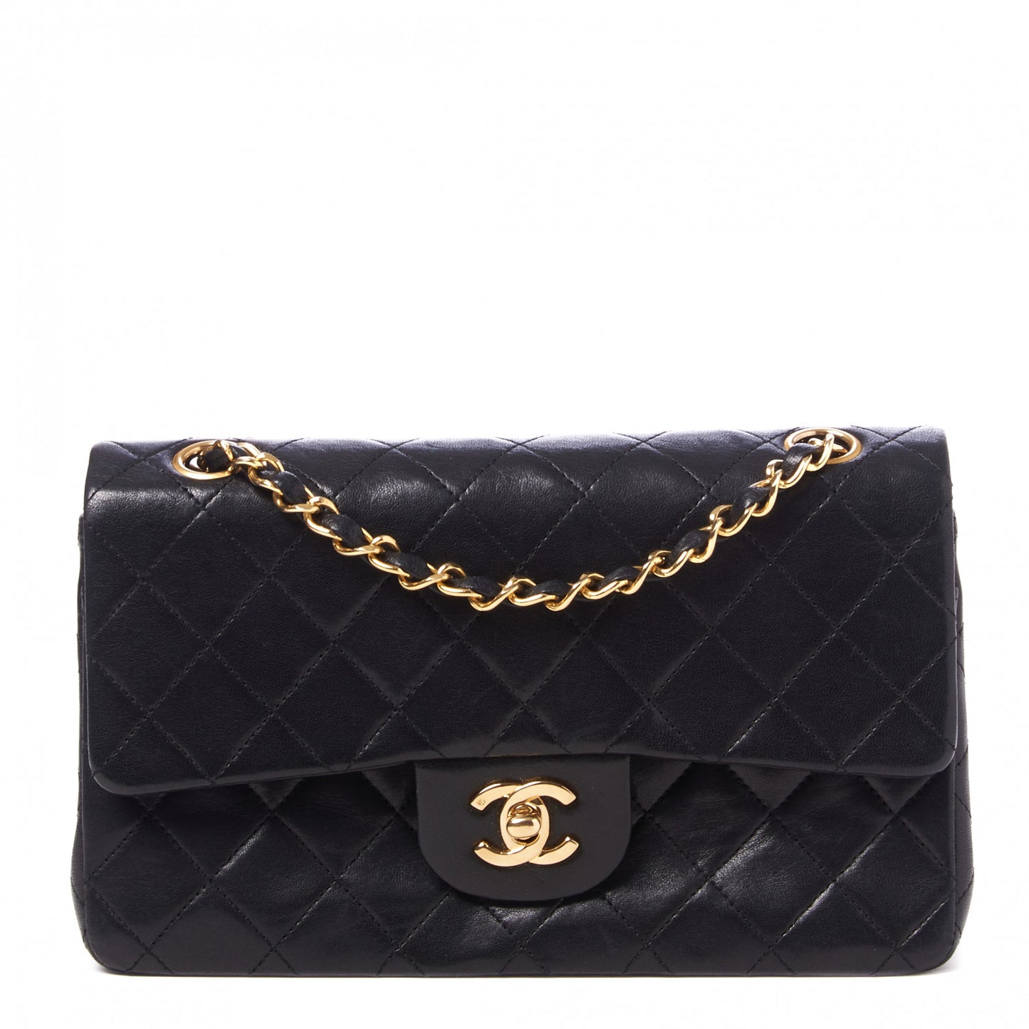 Lambskin Quilted Small Double Flap Black