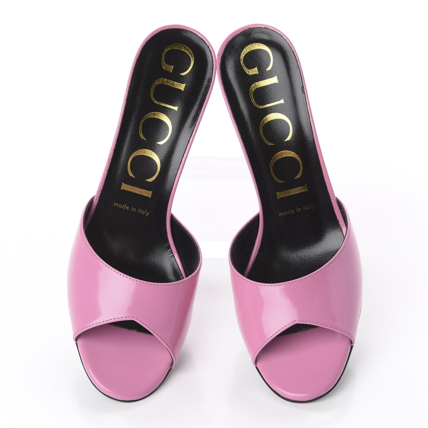Polished Calfskin Scarlet Mid Heel Slide Sandals 37.5 Pink Plexi