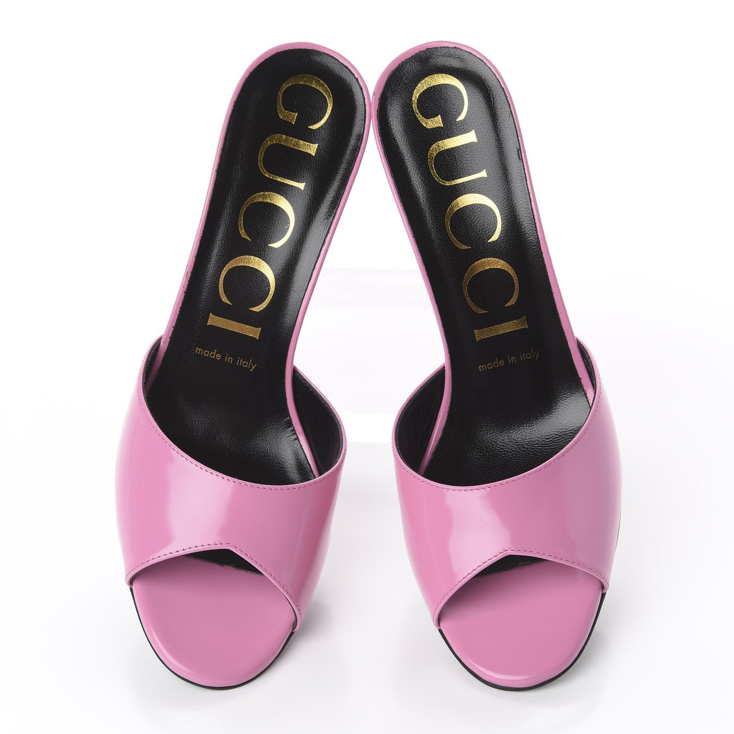 Gucci Polished Calfskin Scarlet Mid Heel Slide Sandals 37.5 Pink Plexi 5 of 11