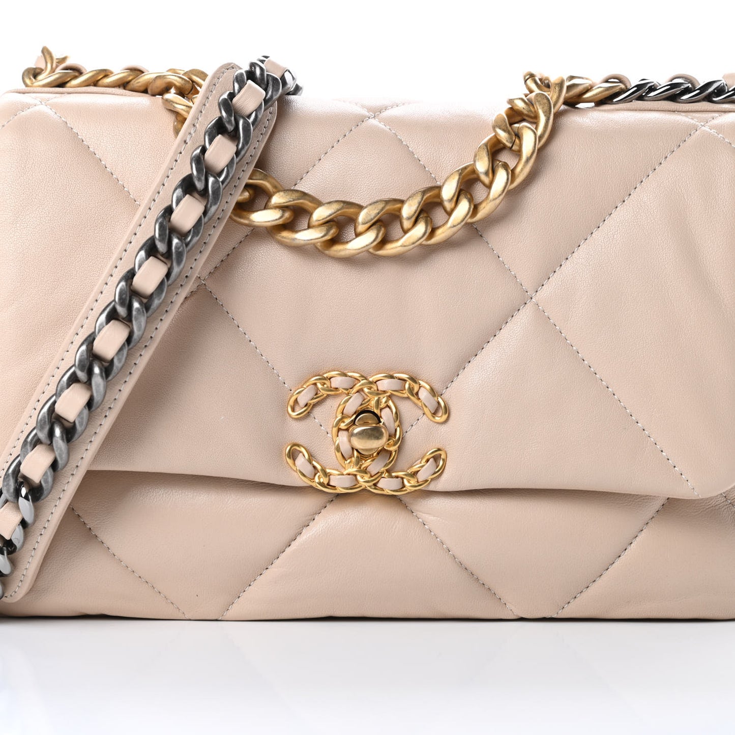 Lambskin Quilted Medium Chanel 19 Flap Beige