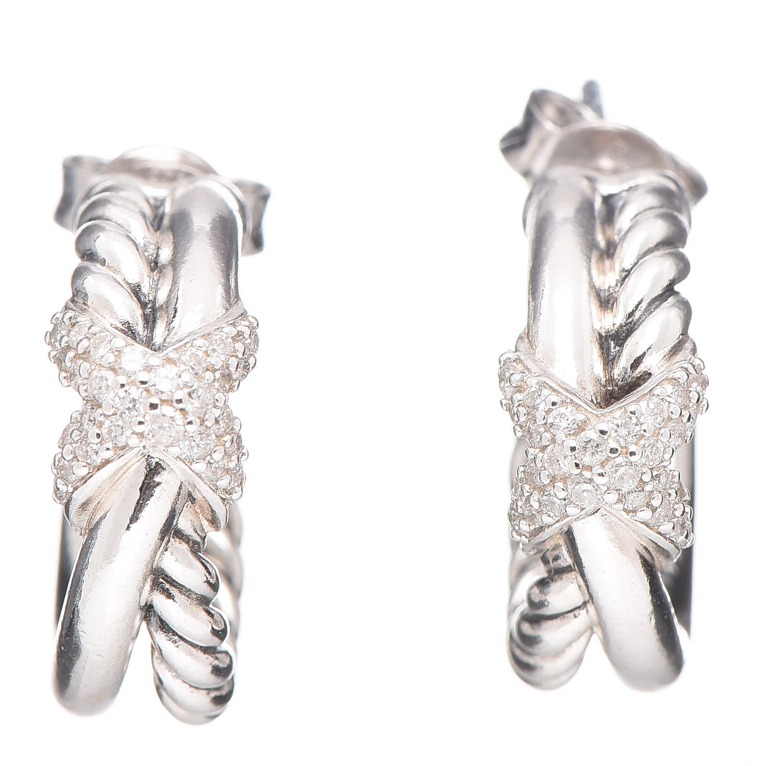 David Yurman Sterling Silver Diamond Petite Crossover X Earrings 1 of 4