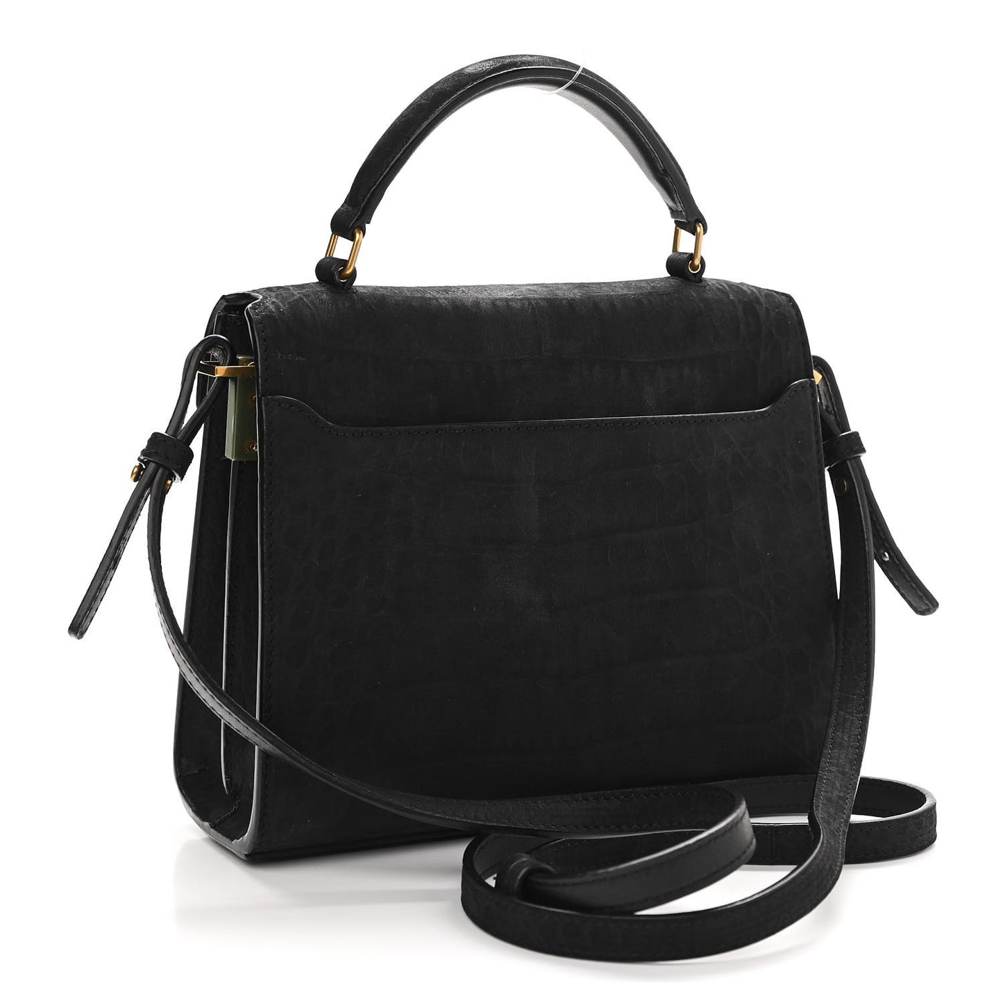 Nubuk Crocodile Embossed Mini Classic Monogram Cassandra Top Handle Black
