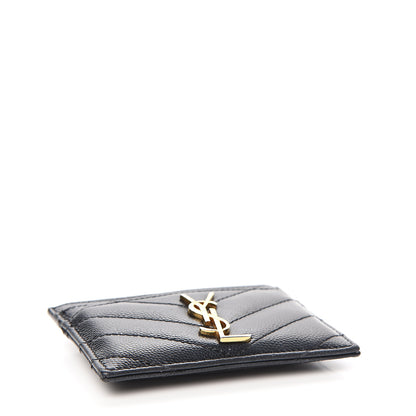 Saint Laurent Grain De Poudre Matelasse Chevron Monogram Credit Card Case Black 3 of 8
