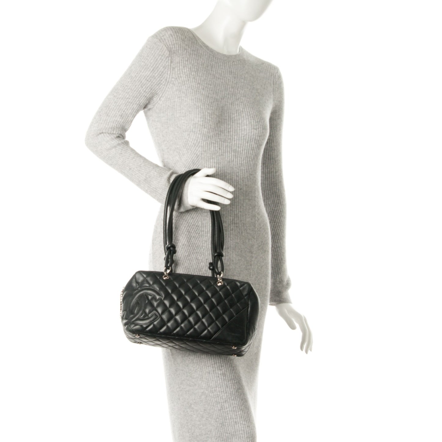 Calfskin Quilted Large Cambon Bowler Black