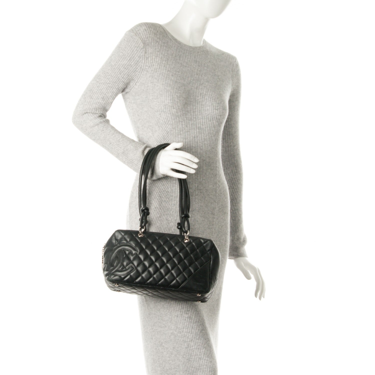 Chanel Calfskin Quilted Large Cambon Bowler Black 2 of 7