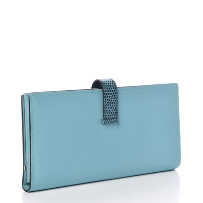 Hermes Tadelakt Lizard Bearn Gusset Wallet Bleu Atoll Bleu Petrole 3 of 7