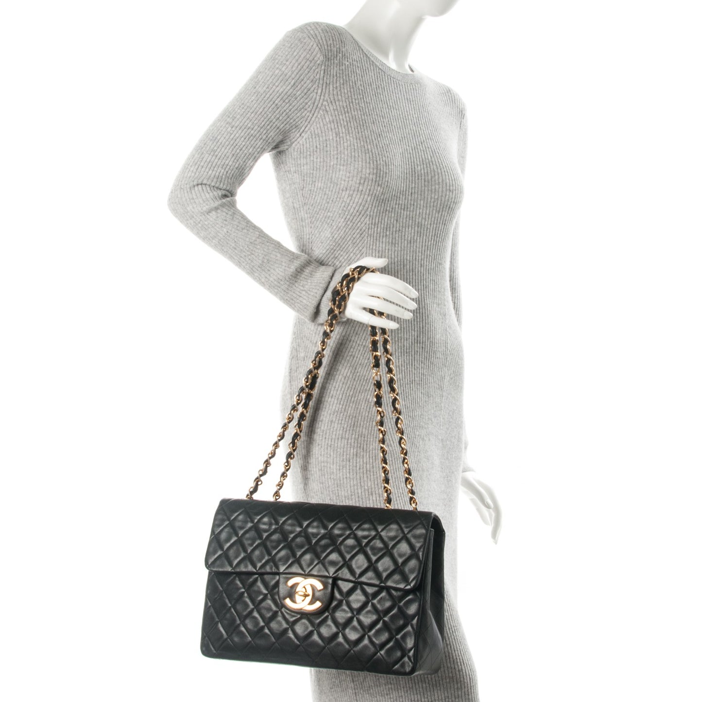 Lambskin Quilted XL Jumbo Single Flap Black