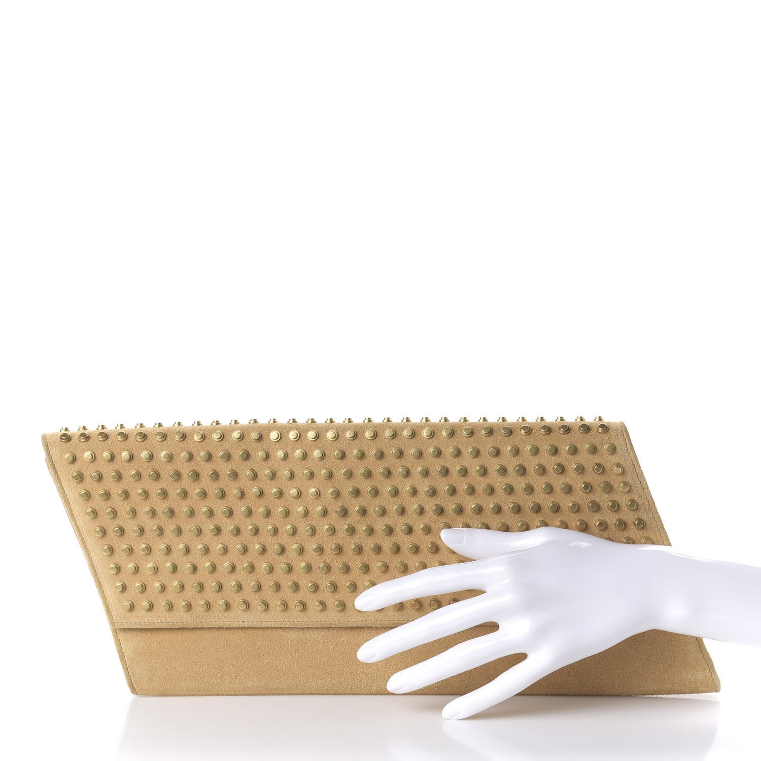 Saint Laurent Suede Studded Diagonal Clutch Beige 2 of 9