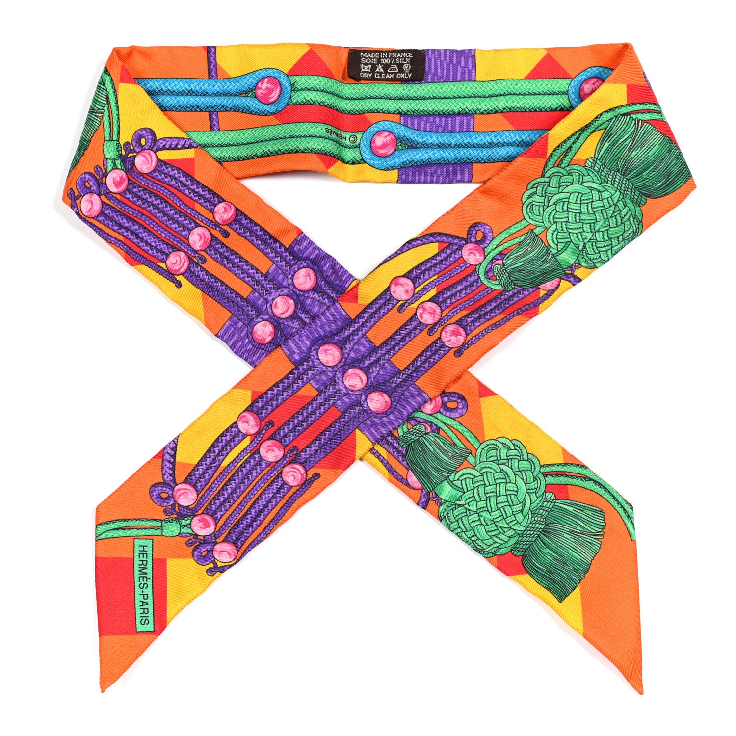 Hermes Silk Brandebourgs Twilly Orange Bouton D'Or Violet 1 of 4