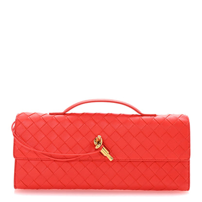Bottega Veneta Nappa Intrecciato Long Andiamo Top Handle Clutch Cherry Tomato 1 of 7