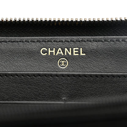 Chanel Caviar Quilted Filigree Zip Around Wallet Beige Black 6 of 8
