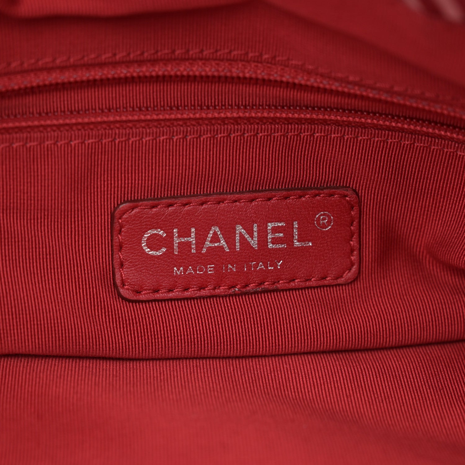 Chanel Striped Canvas Logo Tote Red 6 of 15