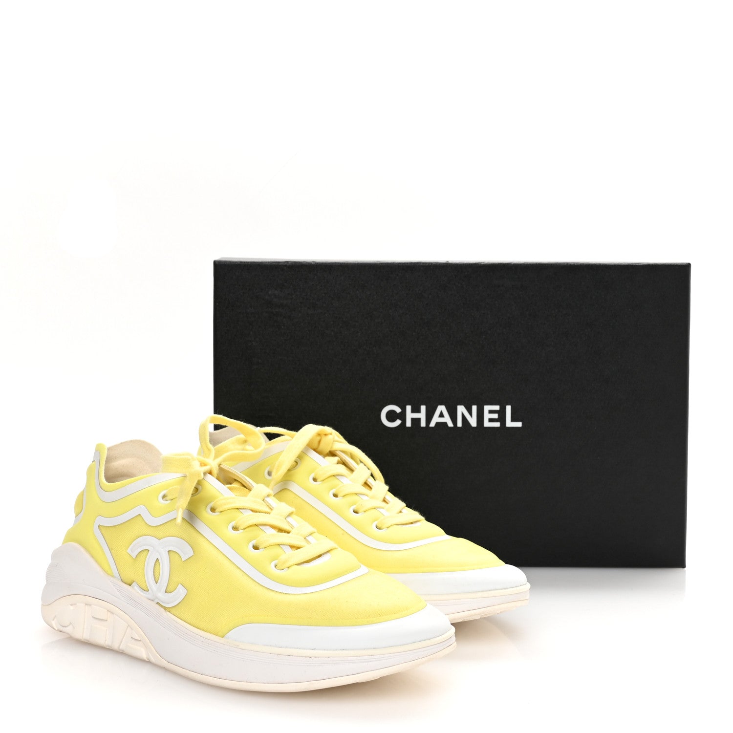 Chanel Calfskin Mesh Lycra Logo Sneakers 39.5 Yellow 8 of 8